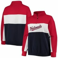 Women's Fanatics Branded Red/Navy Washington Nationals Plus Size Colorblock Quarter-Zip Sweatshirt -Metaverse shop unnamed file 15281