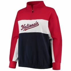 Women's Fanatics Branded Red/Navy Washington Nationals Plus Size Colorblock Quarter-Zip Sweatshirt -Metaverse shop unnamed file 15282