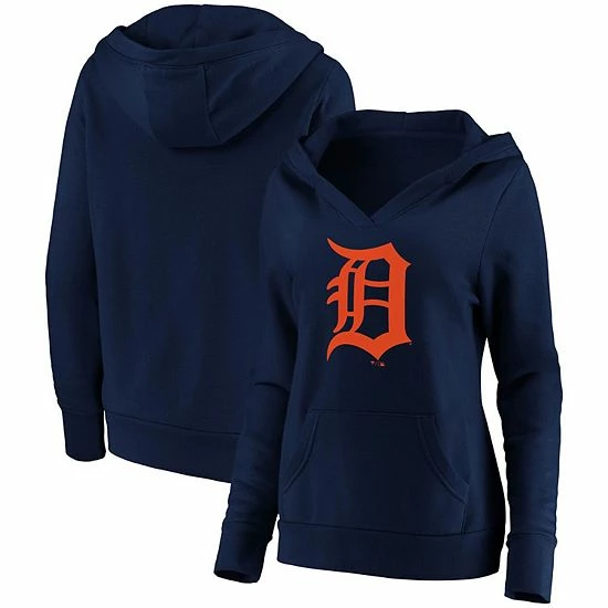 Women's Fanatics Branded Navy Detroit Tigers Official Logo Crossover V-Neck Pullover Hoodie 4 Women's Fanatics Branded Navy Detroit Tigers Official Logo Crossover V-Neck Pullover Hoodie - Image 2