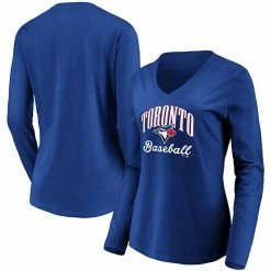 Women's Fanatics Branded Royal Toronto Blue Jays Victory Script V-Neck Long Sleeve T-Shirt