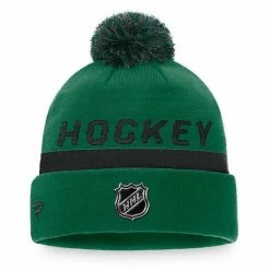 Men's Fanatics Branded Kelly Green/Black Dallas Stars Authentic Pro Team Locker Room Cuffed Knit Hat With Pom -Metaverse shop unnamed file 15671