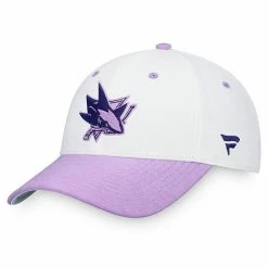 Men's Fanatics Branded White/Purple San Jose Sharks Authentic Pro Hockey Fights Cancer Snapback Hat