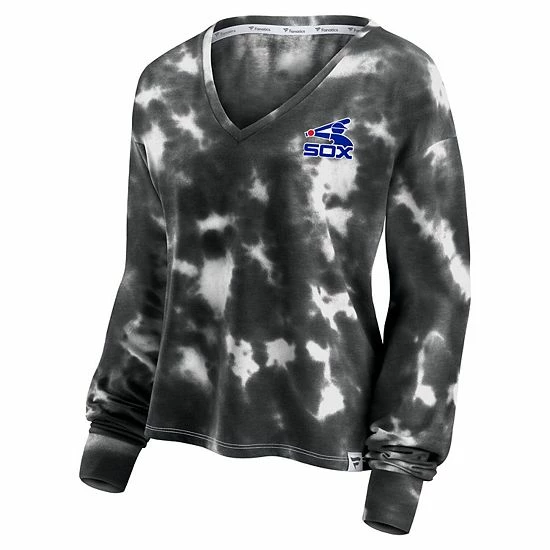 Women's Fanatics Branded White/Black Chicago White Sox Tie-Dye V-Neck Pullover Cropped Tee Women's Fanatics Branded White/Black Chicago White Sox Tie-Dye V-Neck Pullover Cropped Tee -Metaverse shop unnamed file 15679