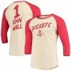Men's Fanatics Branded John Wall Cream Houston Rockets NBA 3/4-Sleeve Raglan T-Shirt -Metaverse shop unnamed file 15695