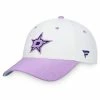 Men's Fanatics Branded White/Purple Dallas Stars Authentic Pro Hockey Fights Cancer Snapback Hat -Metaverse shop unnamed file 15765