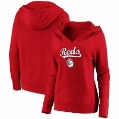 Women's Fanatics Branded Red Cincinnati Reds Core Team Lockup V-Neck Pullover Hoodie -Metaverse shop unnamed file 15771