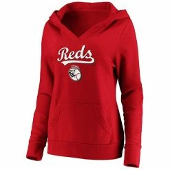 Women's Fanatics Branded Red Cincinnati Reds Core Team Lockup V-Neck Pullover Hoodie -Metaverse shop unnamed file 15772