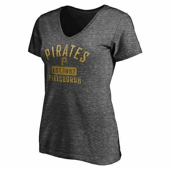 Women's Fanatics Branded Heathered Charcoal Pittsburgh Pirates Old Time Favorite V-Neck T-Shirt 5 Women's Fanatics Branded Heathered Charcoal Pittsburgh Pirates Old Time Favorite V-Neck T-Shirt - Image 3