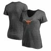 Women's Fanatics Branded Heathered Charcoal Texas Longhorns Primary Logo V-Neck T-Shirt -Metaverse shop unnamed file 15941