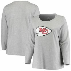Women's Fanatics Branded Heathered Gray Kansas City Chiefs Plus Size Primary Logo Long Sleeve T-Shirt -Metaverse shop unnamed file 15946