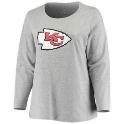 Women's Fanatics Branded Heathered Gray Kansas City Chiefs Plus Size Primary Logo Long Sleeve T-Shirt -Metaverse shop unnamed file 15947