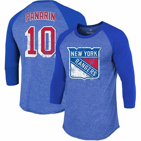 Men's Fanatics Branded Artemi Panarin Blue New York Rangers Name & Number Tri-Blend Raglan 3/4-Sleeve T-Shirt Men's Fanatics Branded Artemi Panarin Blue New York Rangers Name & Number Tri-Blend Raglan 3/4-Sleeve T-Shirt -Metaverse shop unnamed file 15959