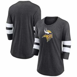 Women's Fanatics Branded Heathered Charcoal Minnesota Vikings Primary Logo 3/4 Sleeve Scoop Neck T-Shirt -Metaverse shop unnamed file 16048