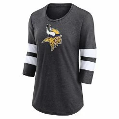 Women's Fanatics Branded Heathered Charcoal Minnesota Vikings Primary Logo 3/4 Sleeve Scoop Neck T-Shirt -Metaverse shop unnamed file 16049