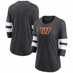 Women's Fanatics Branded Heathered Charcoal Washington Commanders Primary Logo 3/4 Sleeve Scoop Neck T-Shirt -Metaverse shop unnamed file 16123