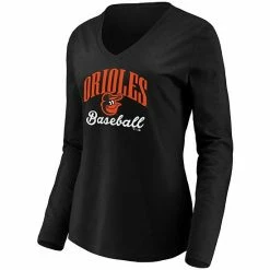 Women's Fanatics Branded Black Baltimore Orioles Victory Script V-Neck Long Sleeve T-Shirt -Metaverse shop unnamed file 16198