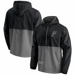Men's Fanatics Branded Black/Gray San Antonio Spurs Anorak Block Party Windbreaker Half-Zip Hoodie Jacket