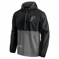 Men's Fanatics Branded Black/Gray San Antonio Spurs Anorak Block Party Windbreaker Half-Zip Hoodie Jacket -Metaverse shop unnamed file 16246