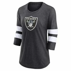 Women's Fanatics Branded Heathered Charcoal Las Vegas Raiders Primary Logo 3/4 Sleeve Scoop Neck T-Shirt -Metaverse shop unnamed file 16512