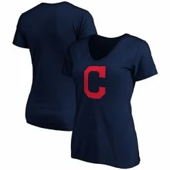 Women's Fanatics Branded Navy Cleveland Indians Plus Size Core Official Logo V-Neck T-Shirt -Metaverse shop unnamed file 16534