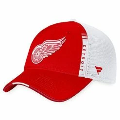 Men's Fanatics Branded Red/White Detroit Red Wings 2022 NHL Draft Authentic Pro On Stage Trucker Adjustable Hat