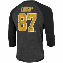 Men's Fanatics Branded Sidney Crosby Black Pittsburgh Penguins Name & Number Tri-Blend Raglan 3/4-Sleeve T-Shirt -Metaverse shop unnamed file 16640