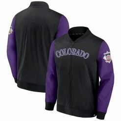 Men's Fanatics Branded Black/Purple Colorado Rockies Iconic Record Holder Woven Full-Zip Bomber Jacket