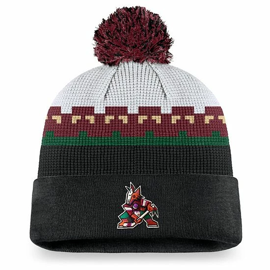 Men's Fanatics Branded White/Black Arizona Coyotes Authentic Pro Draft Cuffed Knit Hat With Pom