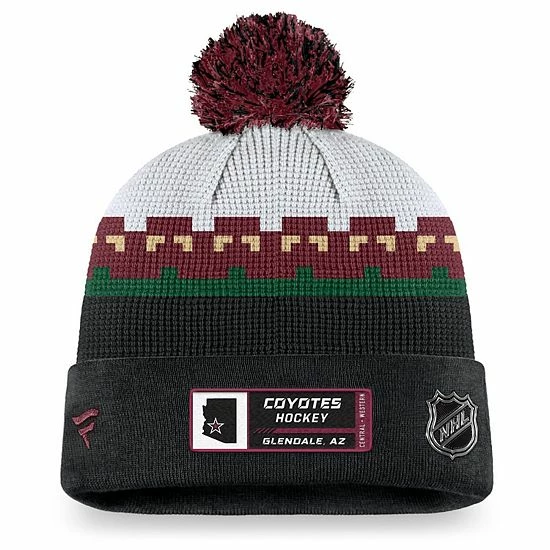 Men's Fanatics Branded White/Black Arizona Coyotes Authentic Pro Draft Cuffed Knit Hat With Pom - Image 3