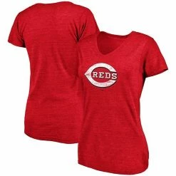 Women's Fanatics Branded Heathered Red Cincinnati Reds Core Weathered Tri-Blend V-Neck T-Shirt -Metaverse shop unnamed file 16784