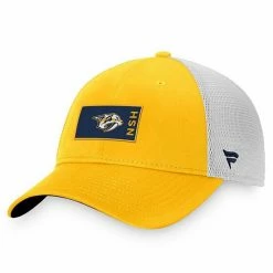 Men's Fanatics Branded Gold/Gray Nashville Predators Authentic Pro Rink Trucker Snapback Hat -Metaverse shop unnamed file 16795