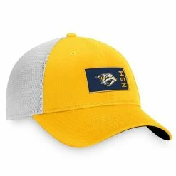 Men's Fanatics Branded Gold/Gray Nashville Predators Authentic Pro Rink Trucker Snapback Hat -Metaverse shop unnamed file 16797