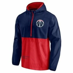 Men's Fanatics Branded Navy/Red Washington Wizards Anorak Block Party Windbreaker Half-Zip Hoodie Jacket -Metaverse shop unnamed file 16866