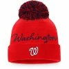 Women's Fanatics Branded Red Washington Nationals Script Cuffed Knit Hat With Pom
