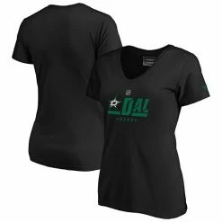 Women's Fanatics Branded Black Dallas Stars Authentic Pro Secondary Logo V-Neck T-Shirt