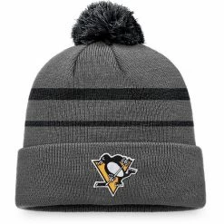 Men's Fanatics Branded Charcoal/Black Pittsburgh Penguins Cuffed Knit Hat With Pom
