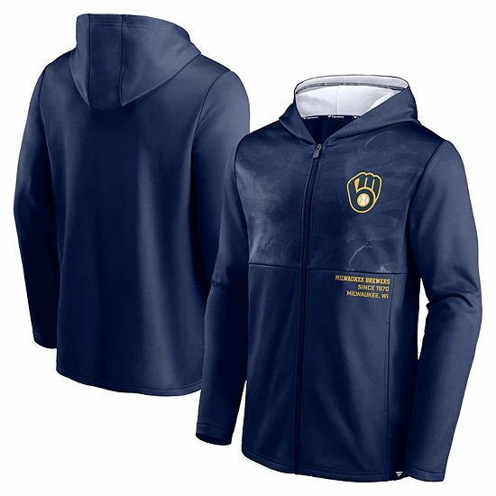 Men's Fanatics Branded Navy Milwaukee Brewers Primary Logo Full-Zip Hoodie 4 Men's Fanatics Branded Navy Milwaukee Brewers Primary Logo Full-Zip Hoodie - Image 2
