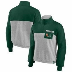 Women's Fanatics Branded Green/Heathered Gray Miami Hurricanes Sideline To Sideline Colorblock Quarter-Zip Jacket