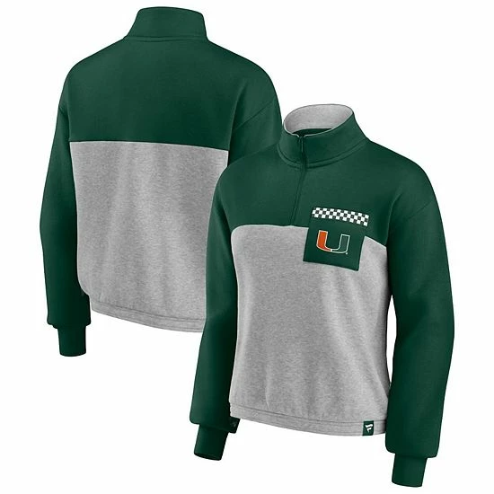 Women's Fanatics Branded Green/Heathered Gray Miami Hurricanes Sideline To Sideline Colorblock Quarter-Zip Jacket 3 Women's Fanatics Branded Green/Heathered Gray Miami Hurricanes Sideline To Sideline Colorblock Quarter-Zip Jacket