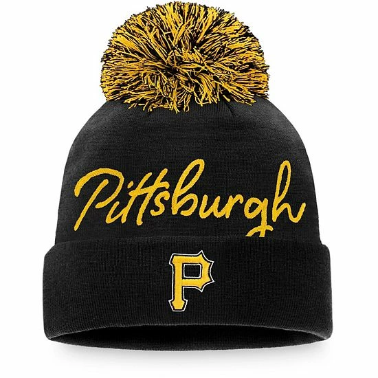 Women's Fanatics Branded Black Pittsburgh Pirates Script Cuffed Knit Hat With Pom