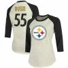 Women's Fanatics Branded Devin Bush Cream/Black Pittsburgh Steelers Player Raglan Name & Number 3/4-Sleeve T-Shirt -Metaverse shop unnamed file 17288