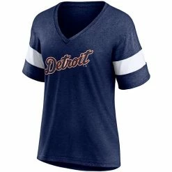 Women's Fanatics Branded Heathered Navy Detroit Tigers Wordmark V-Neck Tri-Blend T-Shirt -Metaverse shop unnamed file 17405