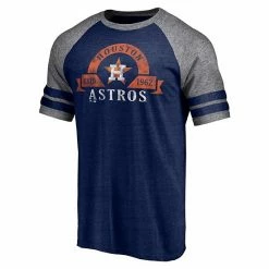 Men's Fanatics Branded Heather Navy Houston Astros Utility Two-Stripe Raglan Tri-Blend T-Shirt -Metaverse shop unnamed file 1749