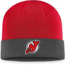 Men's Fanatics Branded Charcoal/Red New Jersey Devils Team Cuffed Knit Hat