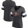 Women's Fanatics Branded Heathered Charcoal San Francisco 49ers Distressed Team Tri-Blend V-Neck T-Shirt -Metaverse shop unnamed file 177