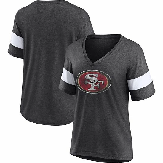 Women's Fanatics Branded Heathered Charcoal San Francisco 49ers Distressed Team Tri-Blend V-Neck T-Shirt 3 Women's Fanatics Branded Heathered Charcoal San Francisco 49ers Distressed Team Tri-Blend V-Neck T-Shirt