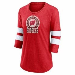 Women's Fanatics Branded Heathered Red Wisconsin Badgers Drive Forward Tri-Blend 3/4-Sleeve T-Shirt -Metaverse shop unnamed file 1781