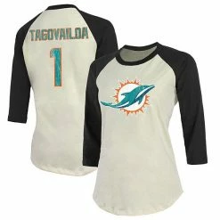 Women's Fanatics Branded Tua Tagovailoa Cream/Black Miami Dolphins Vintage Player Name & Number Raglan 3/4-Sleeve T-Shirt