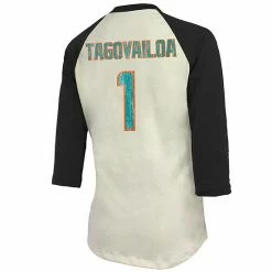 Women's Fanatics Branded Tua Tagovailoa Cream/Black Miami Dolphins Vintage Player Name & Number Raglan 3/4-Sleeve T-Shirt 5 Women's Fanatics Branded Tua Tagovailoa Cream/Black Miami Dolphins Vintage Player Name & Number Raglan 3/4-Sleeve T-Shirt -Metaverse shop unnamed file 17842