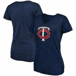 Women's Fanatics Branded Heathered Navy Minnesota Twins Core Weathered Tri-Blend V-Neck T-Shirt -Metaverse shop unnamed file 17844